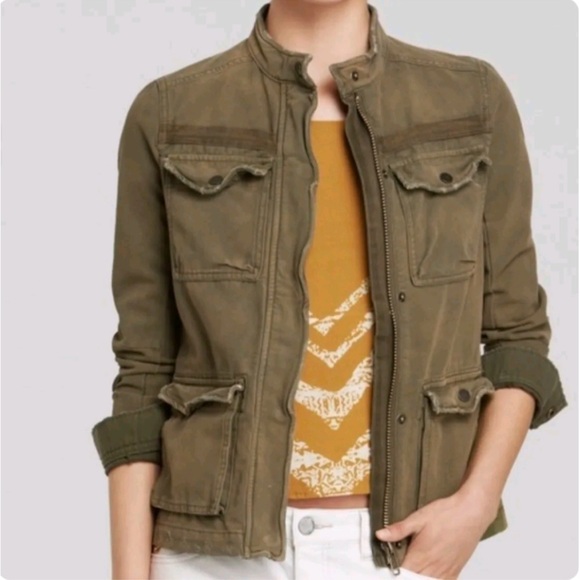 Free People Jackets & Blazers - FREE PEOPLE S green/brown  rumpled army jacket with front four pockets